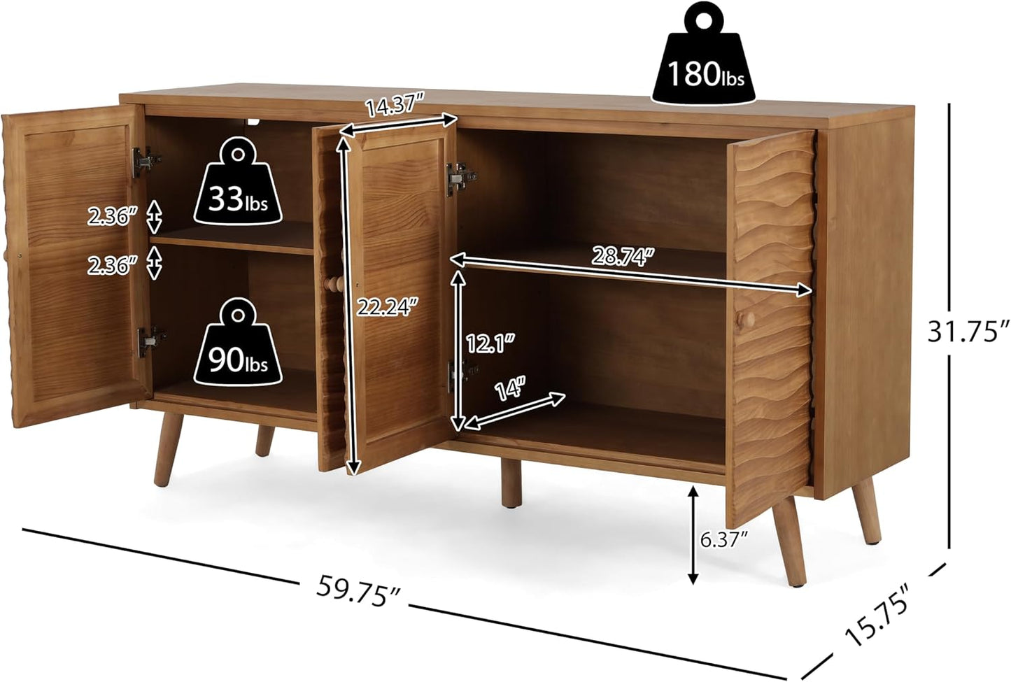 Modern Sideboard Storage Cabinet 🏡✨ | Minimalist Buffet Table with Adjustable Shelves for Home & Dining Room
