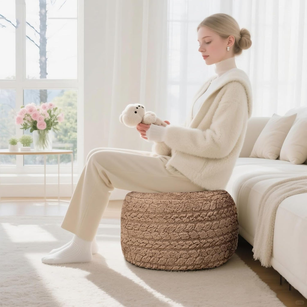 Round Pouf Ottoman – Soft Floor Seating & Footrest for Living Room Bedroom