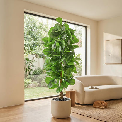 6FT Artificial Fiddle Leaf Fig Tree 🌿✨ | Realistic Faux Indoor Plant in White Pot for Home & Office Decor