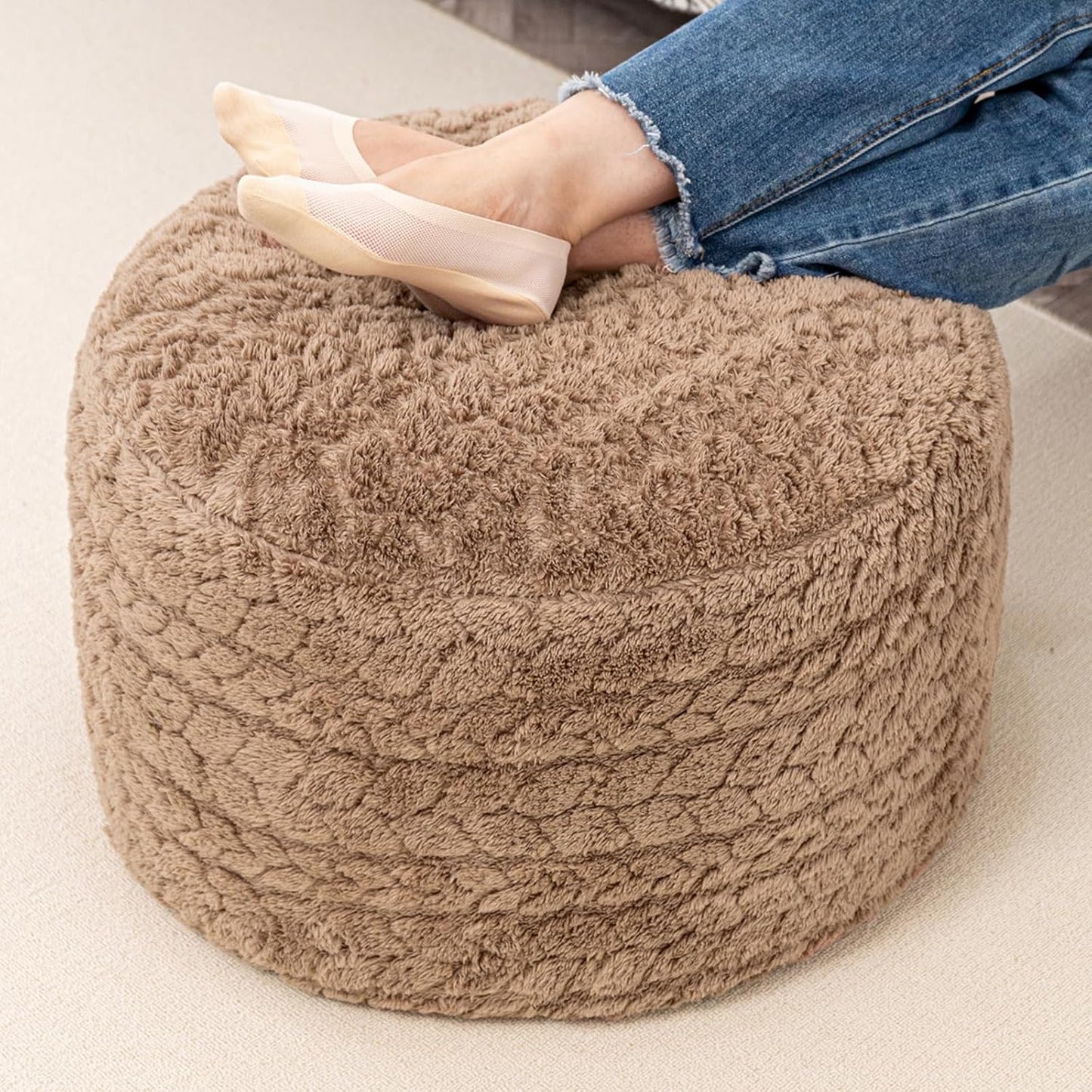 Round Pouf Ottoman – Soft Floor Seating & Footrest for Living Room Bedroom