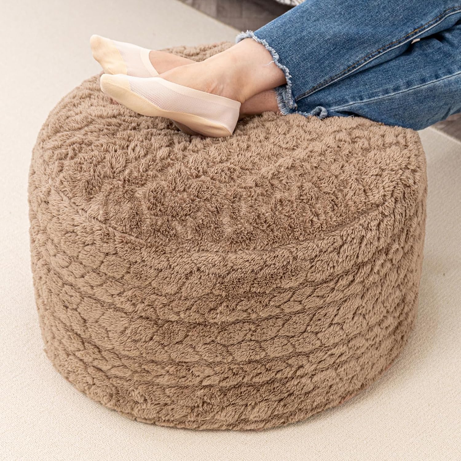 Round Pouf Ottoman – Soft Floor Seating & Footrest for Living Room Bedroom