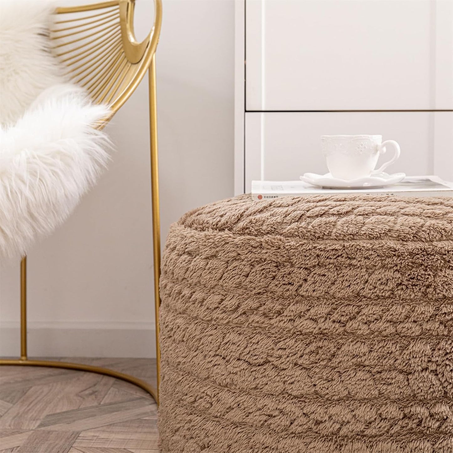 Round Pouf Ottoman – Soft Floor Seating & Footrest for Living Room Bedroom