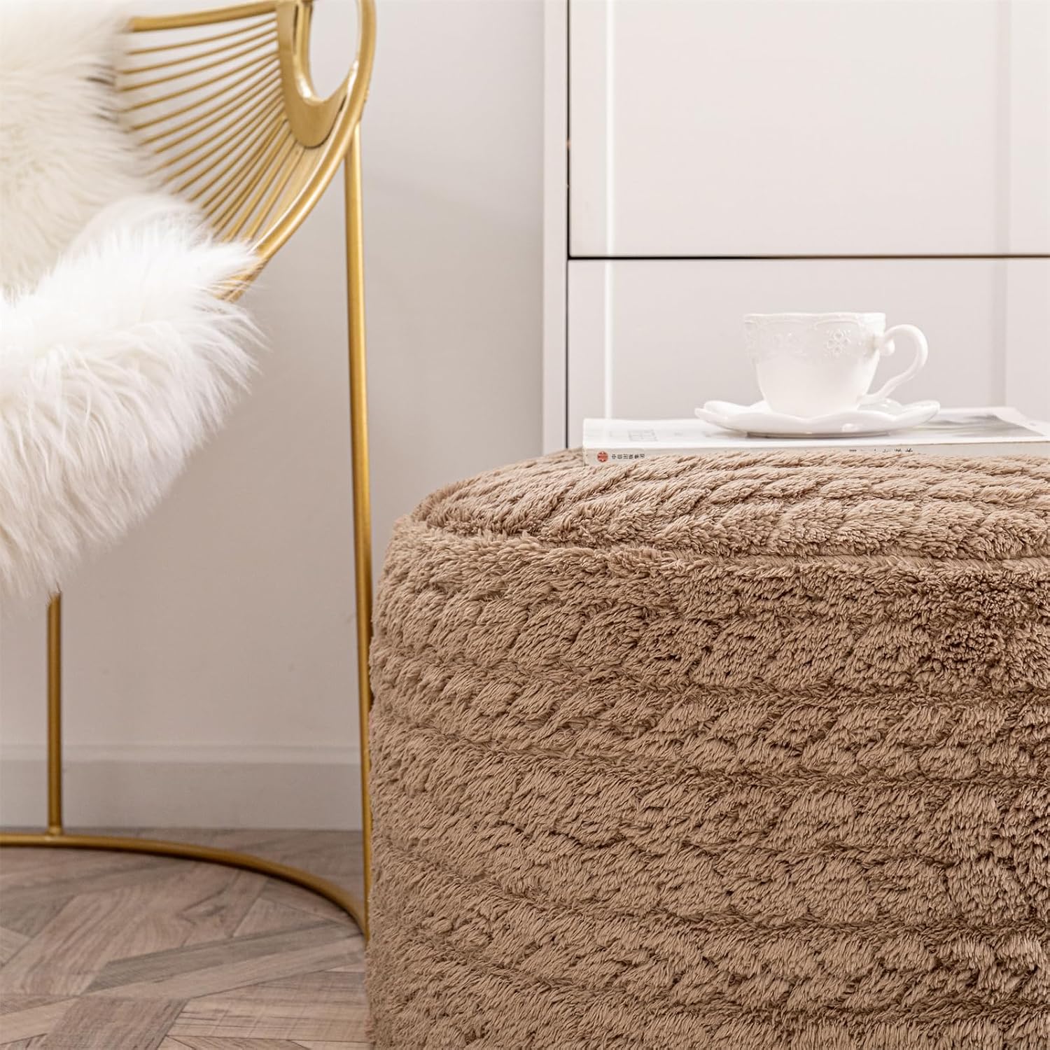 Round Pouf Ottoman – Soft Floor Seating & Footrest for Living Room Bedroom