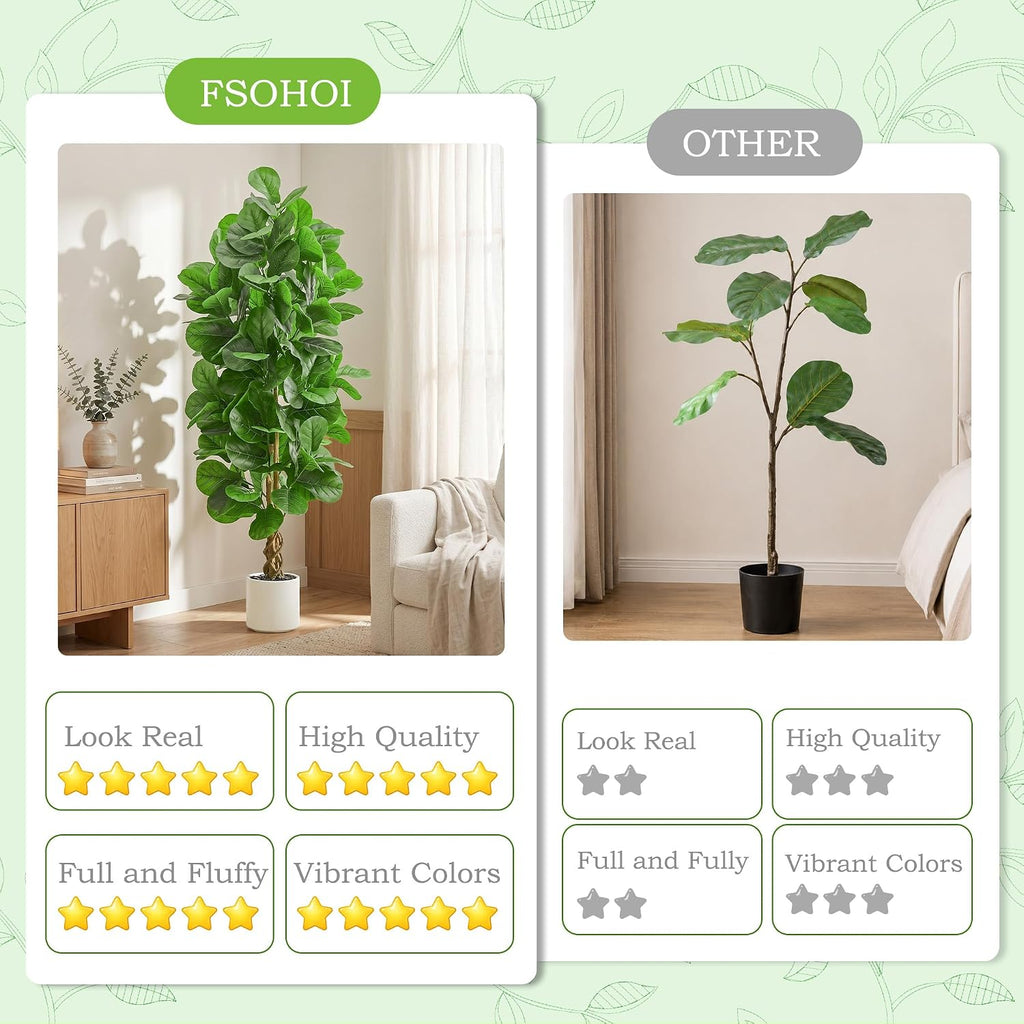 6FT Artificial Fiddle Leaf Fig Tree 🌿✨ | Realistic Faux Indoor Plant in White Pot for Home & Office Decor