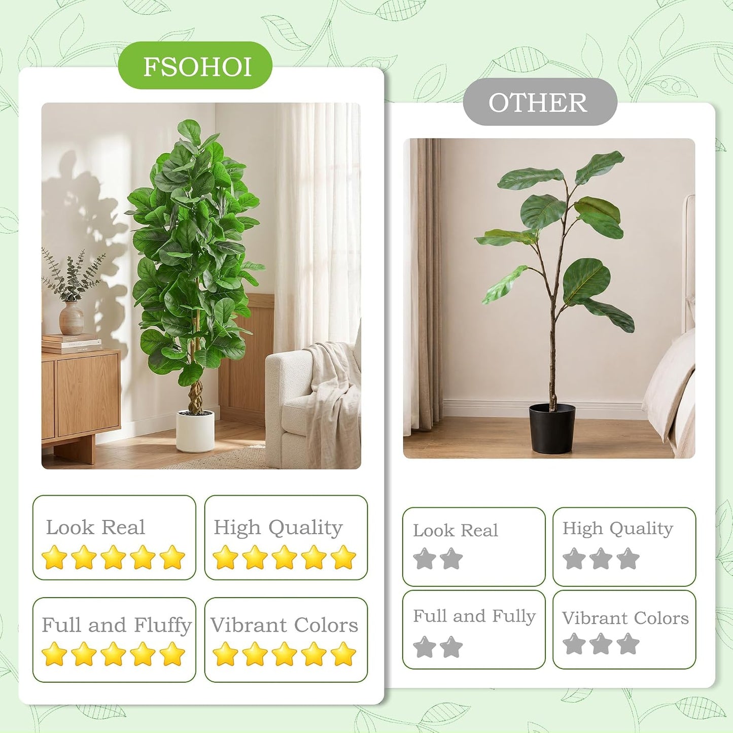 6FT Artificial Fiddle Leaf Fig Tree 🌿✨ | Realistic Faux Indoor Plant in White Pot for Home & Office Decor