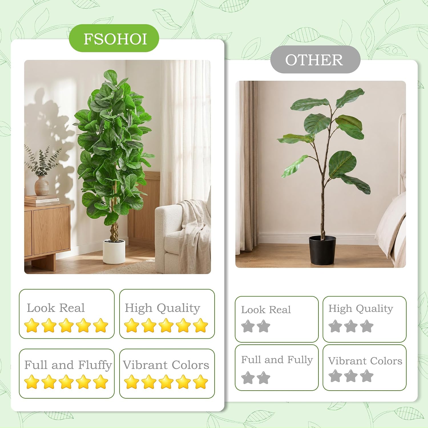 6FT Artificial Fiddle Leaf Fig Tree 🌿✨ | Realistic Faux Indoor Plant in White Pot for Home & Office Decor