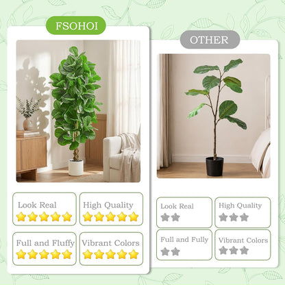 6FT Artificial Fiddle Leaf Fig Tree 🌿✨ | Realistic Faux Indoor Plant in White Pot for Home & Office Decor