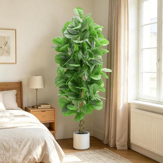 6FT Artificial Fiddle Leaf Fig Tree 🌿✨ | Realistic Faux Indoor Plant in White Pot for Home & Office Decor