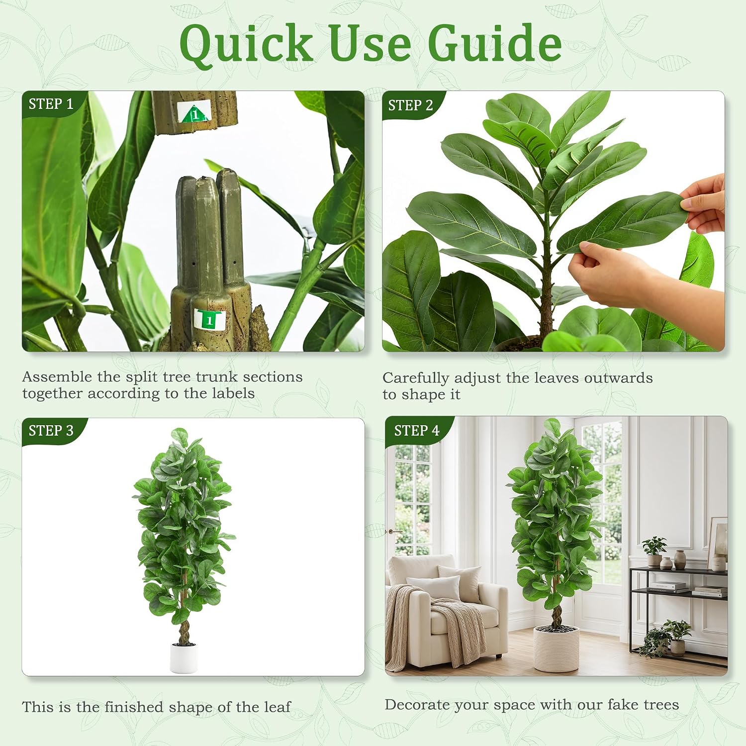 6FT Artificial Fiddle Leaf Fig Tree 🌿✨ | Realistic Faux Indoor Plant in White Pot for Home & Office Decor