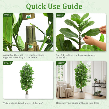 6FT Artificial Fiddle Leaf Fig Tree 🌿✨ | Realistic Faux Indoor Plant in White Pot for Home & Office Decor