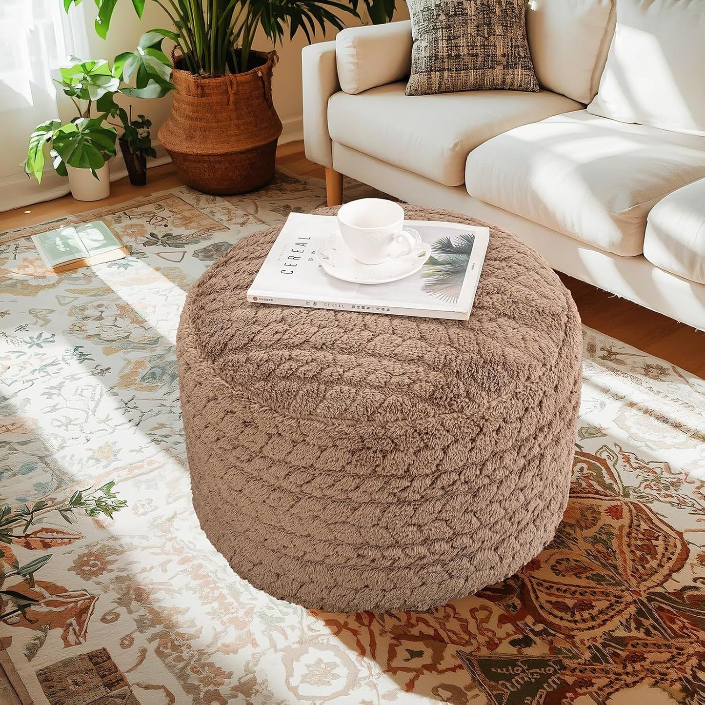 Round Pouf Ottoman – Soft Floor Seating & Footrest for Living Room Bedroom