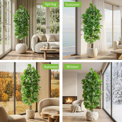 6FT Artificial Fiddle Leaf Fig Tree 🌿✨ | Realistic Faux Indoor Plant in White Pot for Home & Office Decor